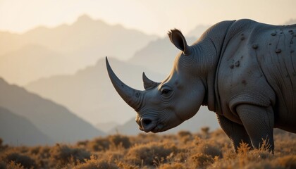 Obraz premium Majestic White Rhinoceros in African Savanna at Sunset Wildlife Photography