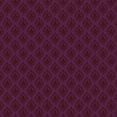Deep burgundy and plum damask seamless pattern with elegant floral motifs. Perfect for luxury wallpaper, packaging, textiles, and dramatic decorative design.