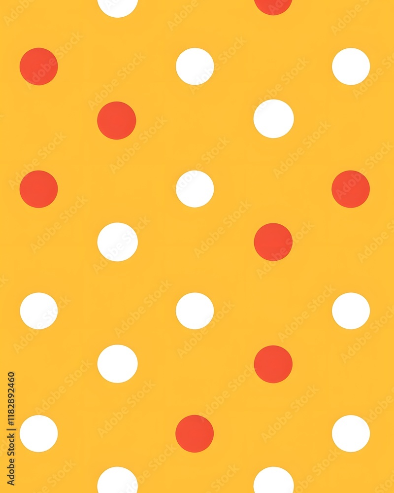 Poster yellow background with red and white circles pattern