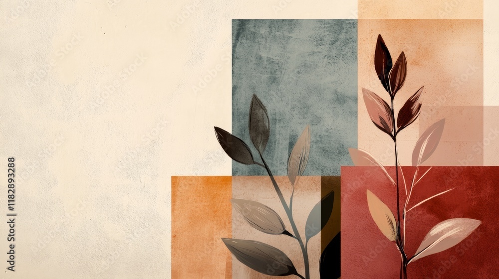 Aufkleber abstract botanical design with geometric shapes and soft colors