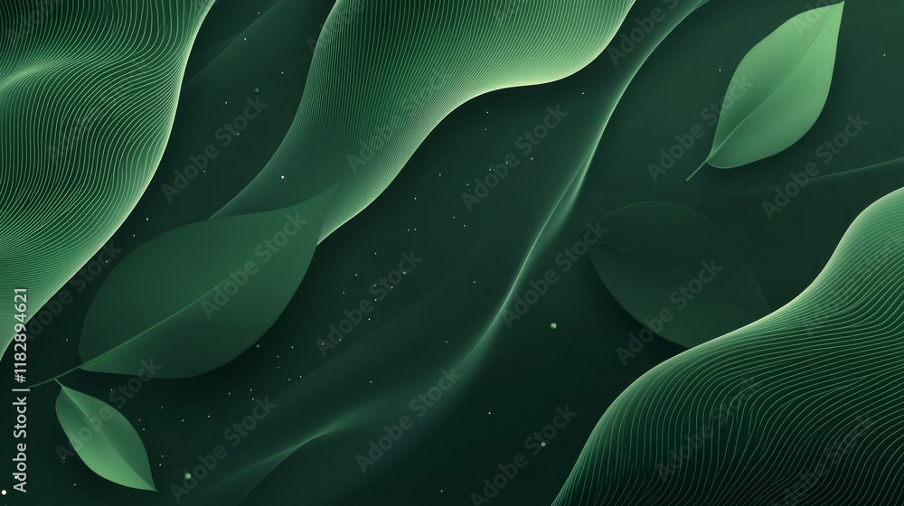 Poster abstract green leaves and flowing lines design for background use