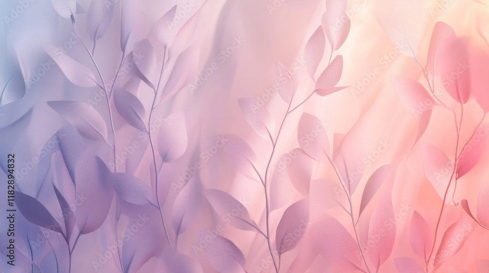 Poster soft pastel leaves pattern with gentle gradient background