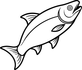 Black Line Art of a Fish - Vector Illustration
