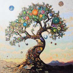 Whimsical Colorful Tree: Fantasy Landscape Painting