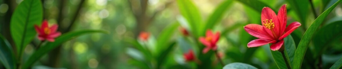 Fototapeta premium Red torch ginger flowers blooming in a plantation greenery, orchids, orchid garden