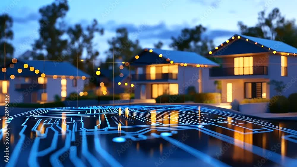Poster futuristic smart home with voice control and iot integration