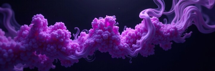 Obraz premium Velvety black background yields to whimsical purple smoke blobs, cloud, mist, vortex