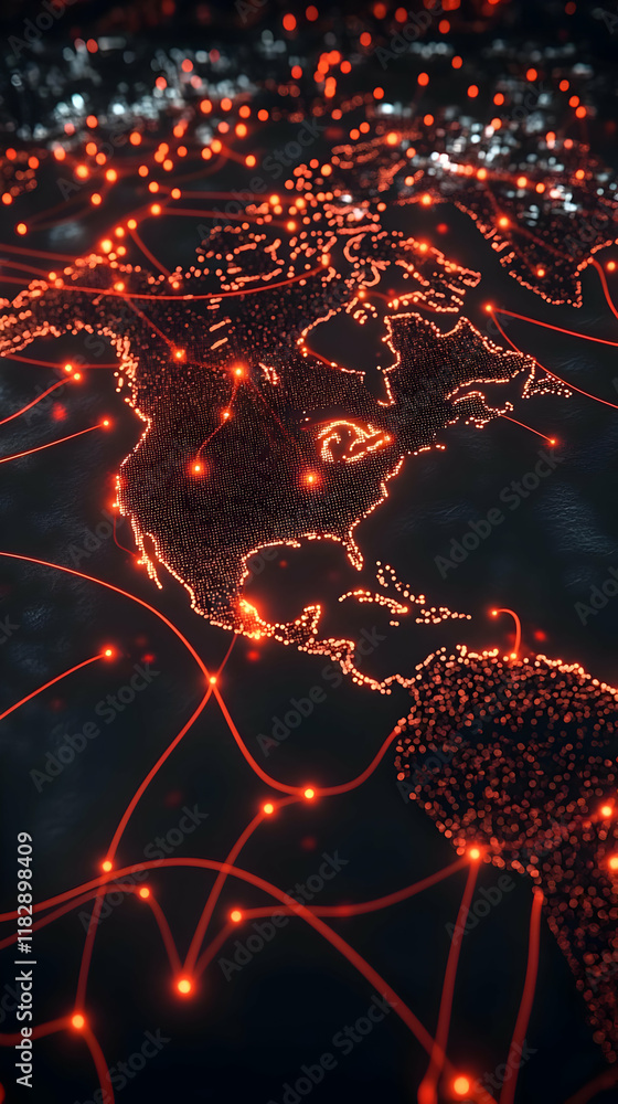 Poster abstract 3d north america map shows interconnected network nodes with glowing lines