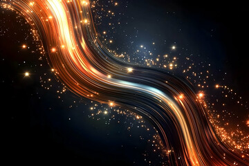 Obraz premium Abstract Background with Golden Light Trails and Sparkling Particles Flows Dynamically