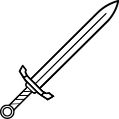 Black Line art of a Sword on a White Background - Vector Illustration