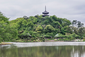 Color stock image of Japan, Yokohama. Sankei-en Garden