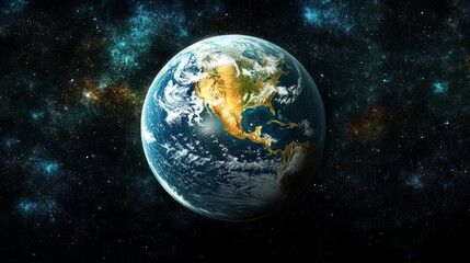 Fototapeta premium Stunning Earth View from Space with Rich Colors and Celestial Background