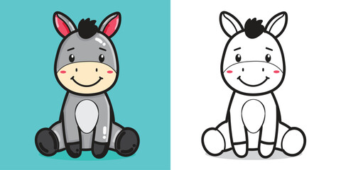 Obraz premium A cartoon donkey doll illustration for coloring book element or design element