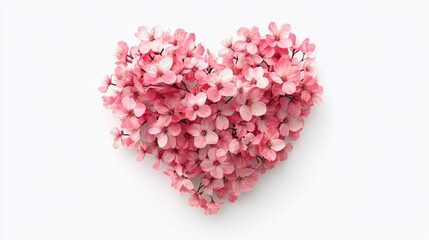 Fototapeta premium Pink Blossom Heart Shape Arrangement on White Background
