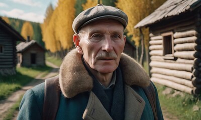 Village men in different situations at work, standing on the road, near the fire, illustrations of village life