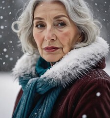 Elderly women on the street in winter on vacation