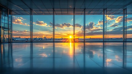 Fototapeta premium Sunset view from airport terminal travel destination serene environment