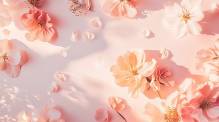 Soft Pink Flower Arrangement with Petals on Light Background