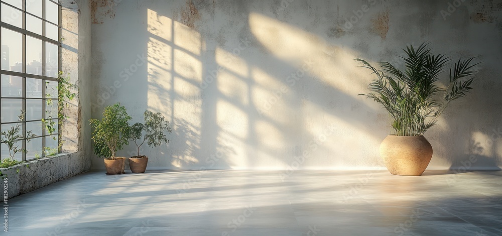 Poster minimalist studio background with soft lighting and shadows