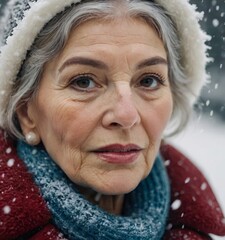 Elderly women on the street in winter on vacation