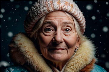 Elderly women on the street in winter on vacation