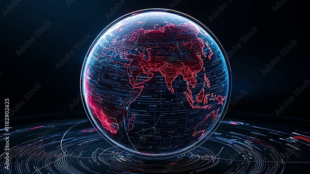 Poster digital globe with glowing network lines representing asia, set against a dark background, illustrat