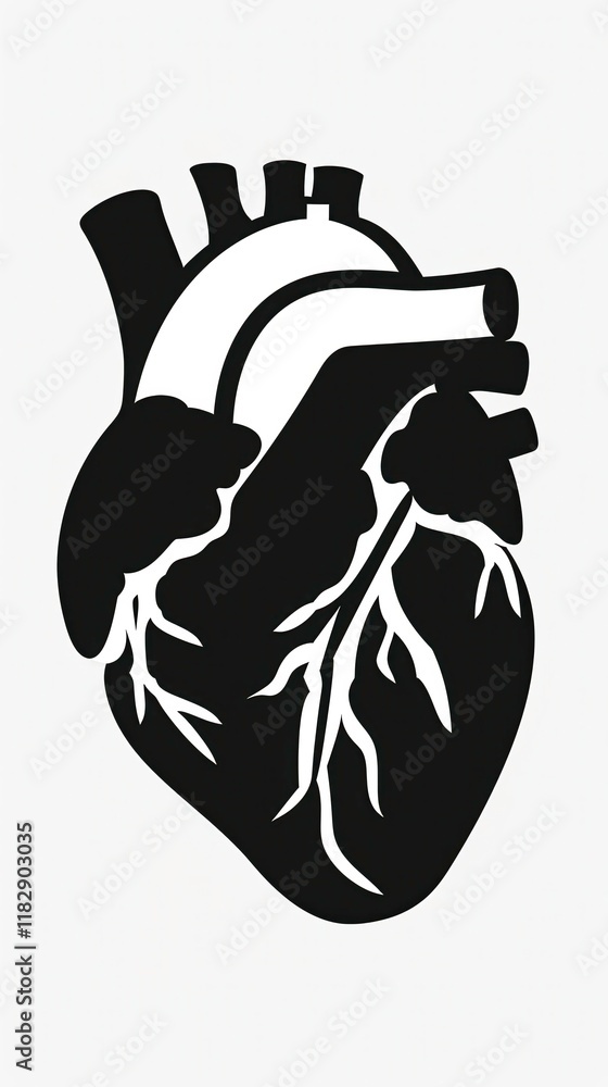 Poster high quality black and white flat vector illustration of a heart icon designed in a simple and minim