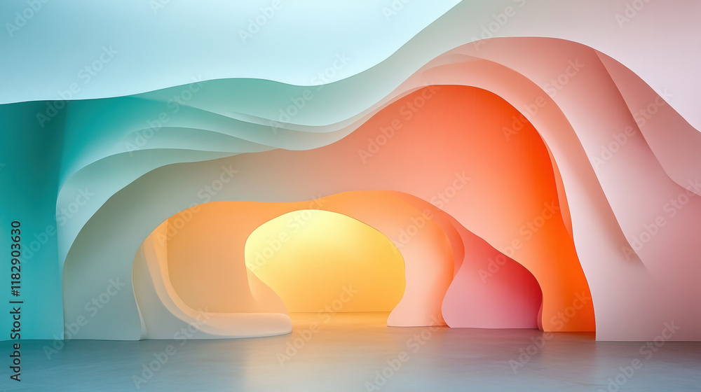 Poster parametric design, parametric ceiling installation design resembling cascades in high fidelity image