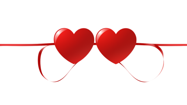 Two Red Hearts Tied Together with a Red Ribbon: Perfect for Valentine's Day or Romantic Designs transparency background - Powered by Adobe