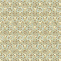 Vintage damask floral pattern in beige and blue tones. Seamless ornamental background ideal for textiles, wallpaper, and elegant decorative design.