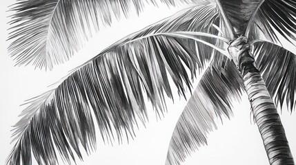 Obraz premium Monochrome close-up of palm tree fronds against a bright sky.