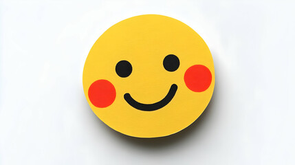 Fototapeta premium Yellow Circle Shows a Smiling Face with Rosy Cheeks, Expressing Happiness and Joy on a White Background.