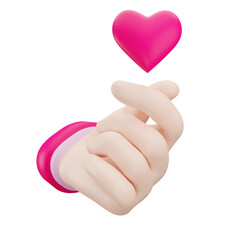 Icon of hand making small heart, I love you or mini heart sign isolated on white background, 3d illustration