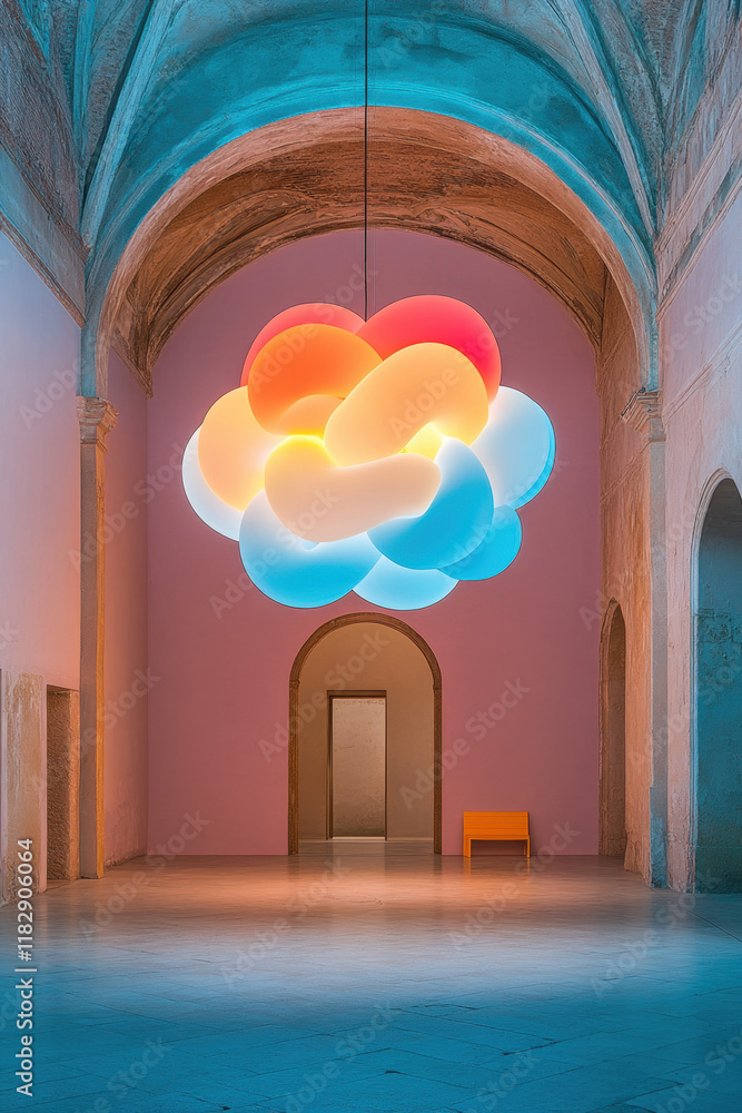 Poster parametric design, a high-fidelity image of a parametric chandelier featuring interlocking elements,