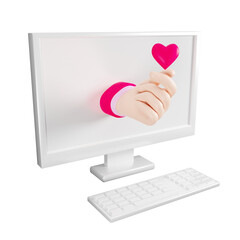 Hand making small heart and computer icon, 3d illustration