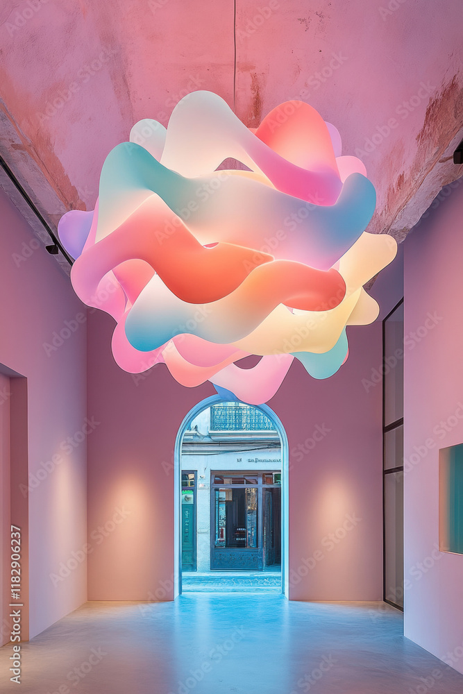 Poster parametric design, a high-fidelity image of a parametric chandelier featuring interlocking component