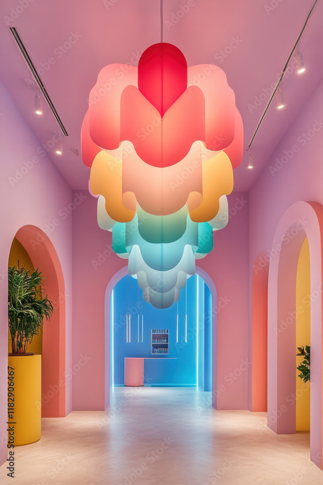 Poster parametric design, a parametric chandelier design featuring interlocking elements, showcasing a high