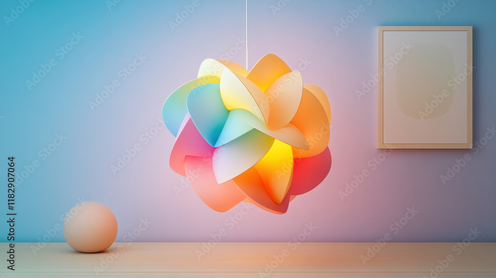 Poster parametric design, a modern, high-fidelity image of a parametric chandelier featuring interlocking c