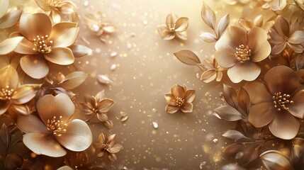 Obraz premium Golden Floral Background with Sparkling Effect for Elegant Design