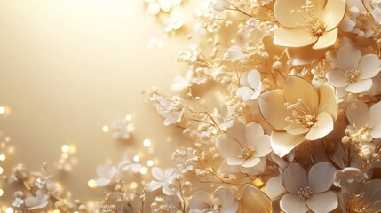 Elegant White and Gold Floral Arrangement with Bokeh Background