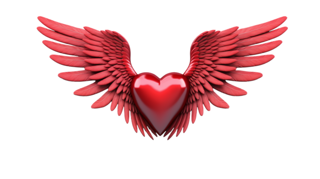 Red Heart with Wings: A Symbol of Love and Passion, Perfect for Valentine's Day or Romantic Designs transparency background