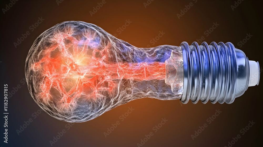 Poster light bulb with glowing red filament shows energy and power abstractly with dark background