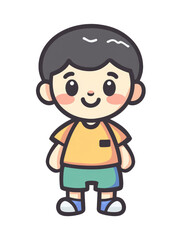 Korean Style Cute Kid Icon in Vector Graphics with Simple Lines. White Background and Flat Illustration.