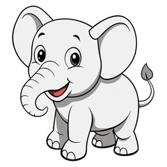 Obraz premium Playful elephant line art vector illustration, black and white, coloring book.