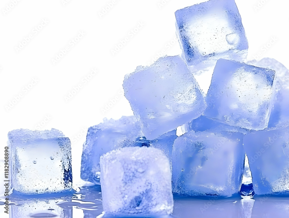 Poster melting ice cubes create a refreshing chill on a white background