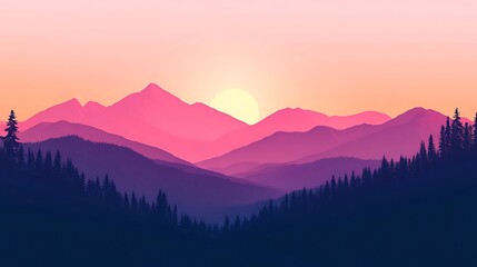 Fototapeta premium Pink Sunset Mountain Landscape: Serene Nature Scene