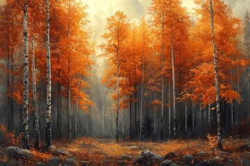 Obraz premium Trees Marked for Logging in an Autumn Forest