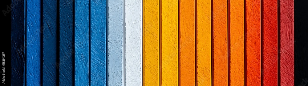 Poster colorful vertical stripes arranged in a gradient, showcasing a spectrum from blue to red, with textu