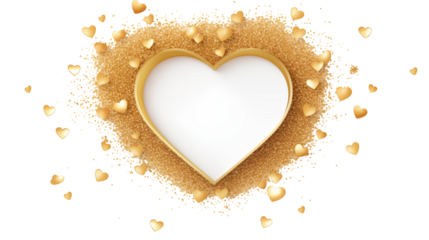 Golden Heart Frame with Glitter and Confetti: Perfect for Valentine's Day or Romantic Designs transparency background