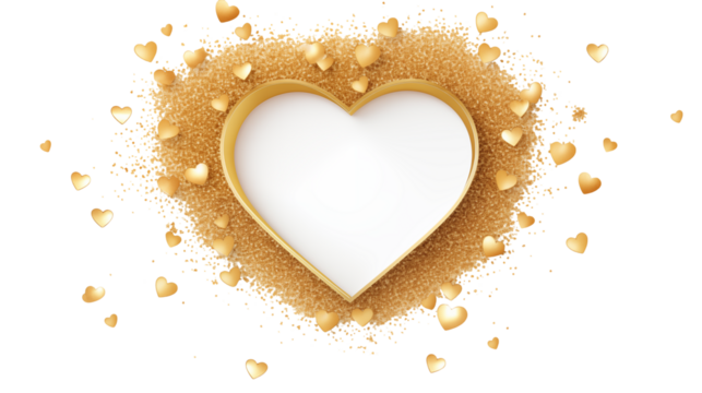 Golden Heart Frame with Glitter and Confetti: Perfect for Valentine's Day or Romantic Designs transparency background